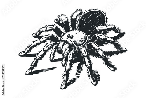 Fuzzy Tarantula Spider with Transparent Background. Vector hand drawn