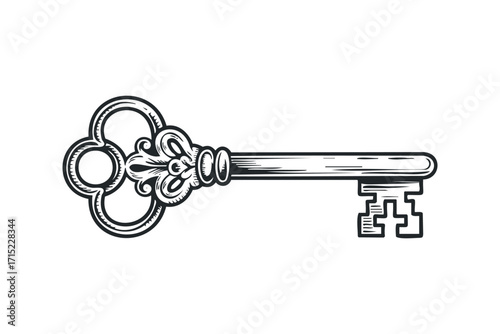 Vintage Skeleton Key Transparent. Vector hand drawn
