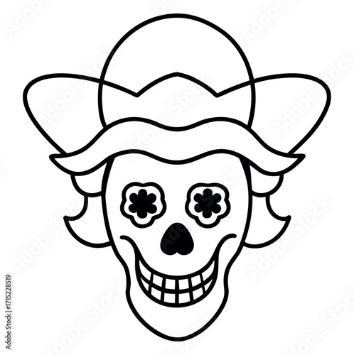 Creepy clown skull with joker hat illustration