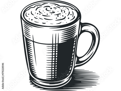 Pint glass with foam on transparent background. Vector hand drawn