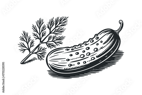 Pickle with Dill Sprig. Vector hand drawn