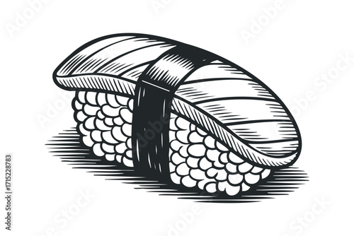 Sushi with Salmon Nigiri on White Transparent. Vector hand drawn