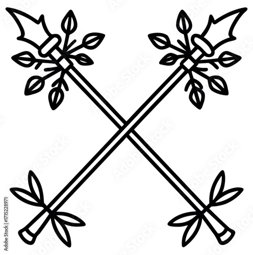 Floral design with crossed decorative axes