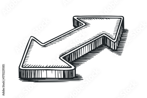 Double-headed arrow symbol, left and right direction, graphic marker, isolated on white. Vector hand drawn