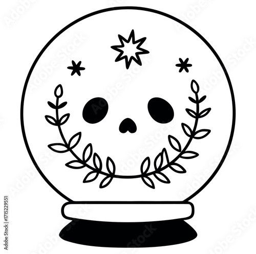 Mystical crystal ball with skull illustration