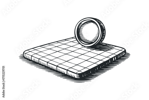 Coin on Checkerboard Surface. Vector hand drawn