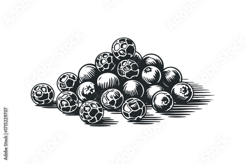 Pile of Black Peppercorns on Transparent Background. Vector hand drawn