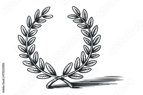 Laurel wreath trophy award element on transparent background. Vector hand drawn