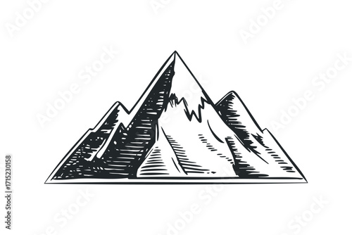 Hand drawn mountain range on transparent background. Vector hand drawn