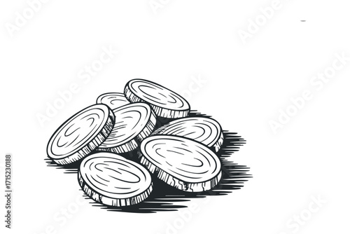 Stack of wood slices on transparent background. Vector hand drawn