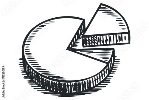 Hand drawn pie chart graphic on transparent background. Vector hand drawn