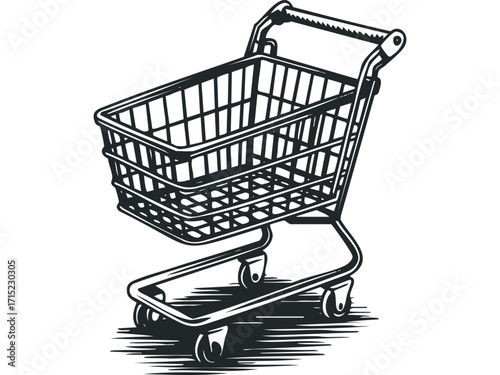 Empty Metal Shopping Cart Object on Transparent. Vector hand drawn