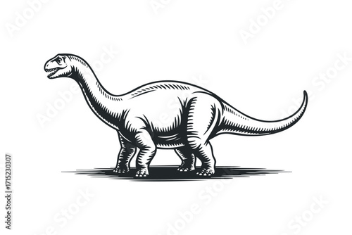 Dinosaur side profile, long neck prehistoric creature. Vector hand drawn