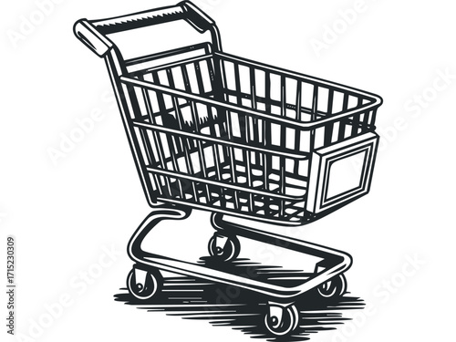 Empty shopping cart on transparent background. Vector hand drawn