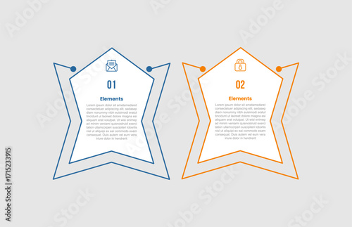 2 elements infographic comparison diagram with creative octagon shape with outline opposite direction with 2 step for slide presentation