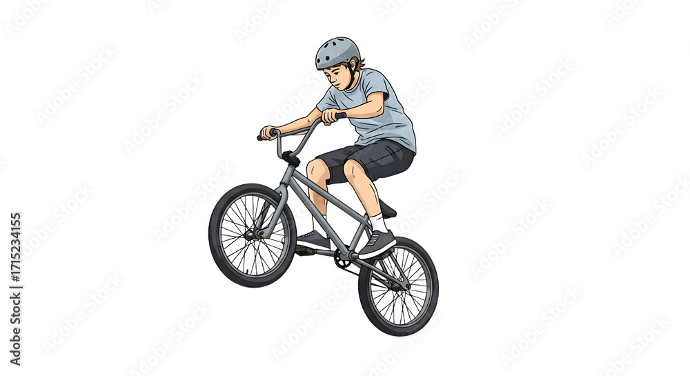 Fototapeta premium BMX Rider Performing a Wheelie Stunt with Focus and Control in an Illustration