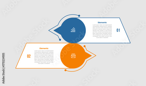 2 elements infographic comparison diagram with tilt rectangle with circle discussion speech bubble with 2 step for slide presentation