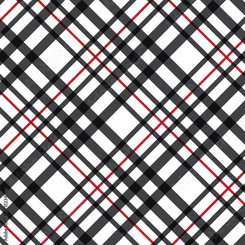 Seamless vector greay and red colour diagonal tartan pattern. Plaid background. Classic fashion wool pattern. For fabric, textile, wrapping, cover etc.