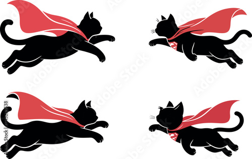 Set of red black and white vector bird illustrations