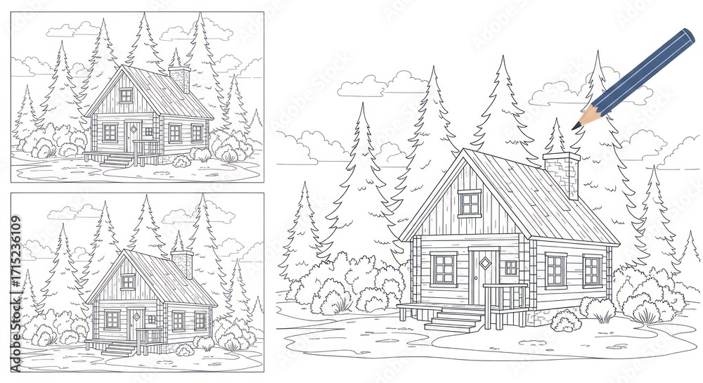 Obraz premium Coloring page cabin forest