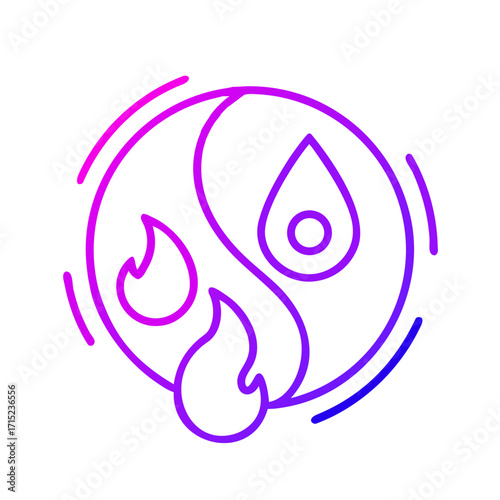 A vibrant yin and yang symbol with fire and water elements, symbolizing balance and harmony
