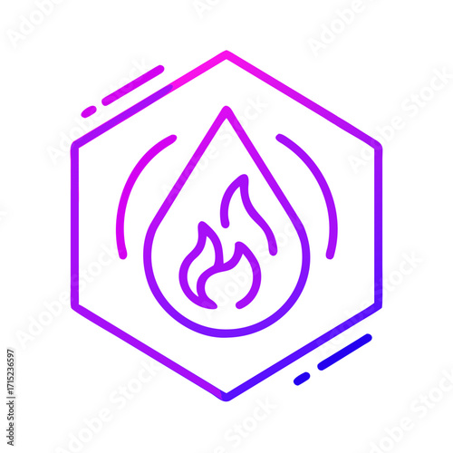 A geometric symbol of a water drop with flame, depicting energy and heat 