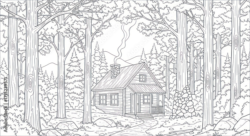 Obraz premium Forest cabin illustration