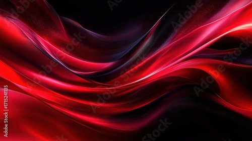 Smooth flowing abstract red and black fabric-like waves creating a dynamic and elegant visual effect with deep contrasts and glossy highlights