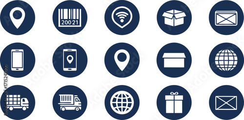 Logistics and Delivery Icons Set Keywords: logistics, delivery, icons, set, map pin, location