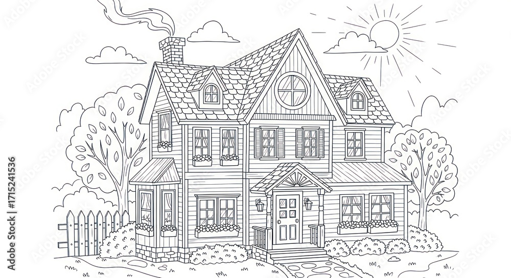 Fototapeta premium Line drawing home illustration
