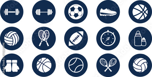Sports And Fitness Equipment Icons dumbbell barbell