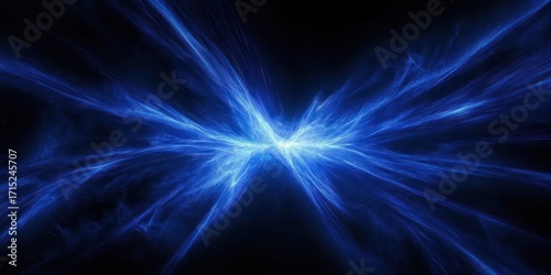 Bright blue energy beams radiate from a central point against a dark background creating a dynamic and electric visual effect