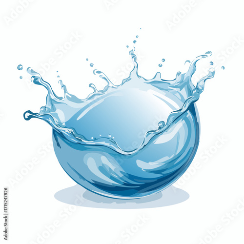 Minimalist water splash vector, flat clean design for eco logos, spa branding, refreshing liquid icons, drink water campaigns, and modern graphic templates.