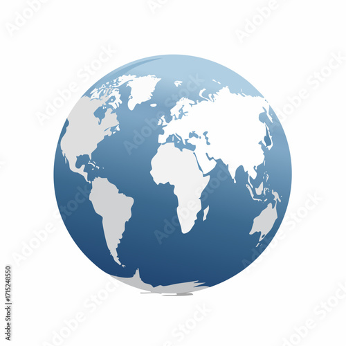 Flat vector globe earth icon, modern clean design, blue and green continents, isolated on white, perfect for global, eco, education, and travel concepts
