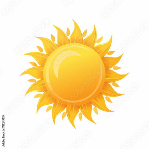 Flat vector sun icon with bold rays, symbolizing warmth, tropical energy, daylight, and summer vibes. Great for travel, climate, and solar concepts