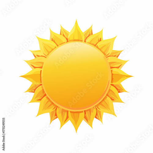 Stylized sun vector with sharp rays, ideal for summer themes, eco-friendly energy, tropical designs, hot climate, and solar branding projects