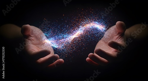 Hands holding abstract energy