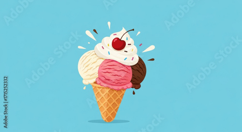 Delicious Triple Scoop Ice Cream Cone