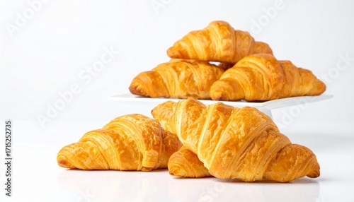 Fresh Golden Croissants on White Background Studio Shot