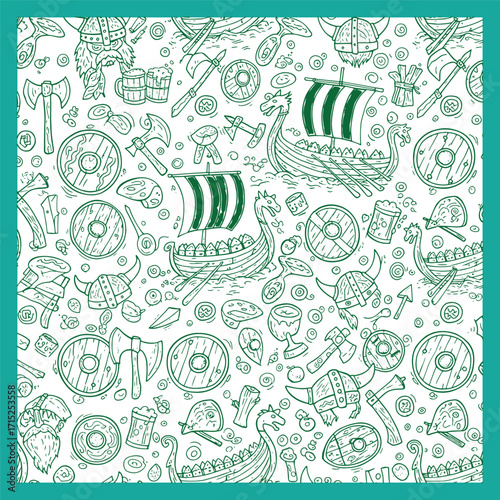 viking artifacts and ships pattern.