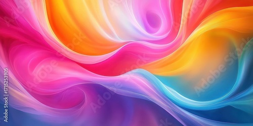 Abstract swirling colorful waves blending vibrant pinks, oranges, blues, and purples creating a smooth flowing fluid motion with soft gradients and glowing highlights