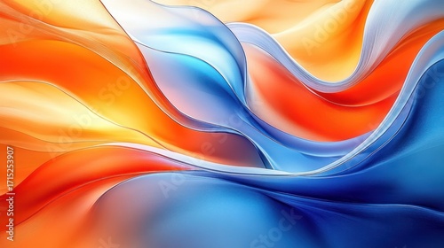 Abstract flowing waves of vibrant blue, orange, and yellow colors blending smoothly in a dynamic, fluid motion
