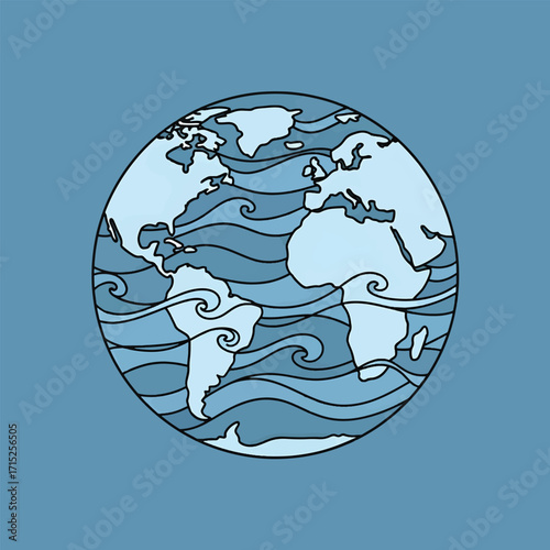 Earth Illustration A Globe of Continents and Oceans, A Symbol of Global Harmony