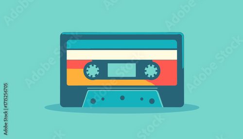 Colorful vintage audio cassette tape graphic design.