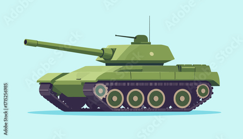 Military tank illustration, side view, simple design.