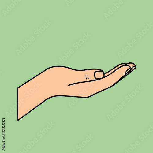 Open hand illustration symbolizing charity, help, or offering, set against a plain green background
