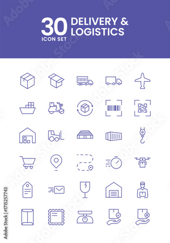 Delivery & Logistics Outline Icon Set