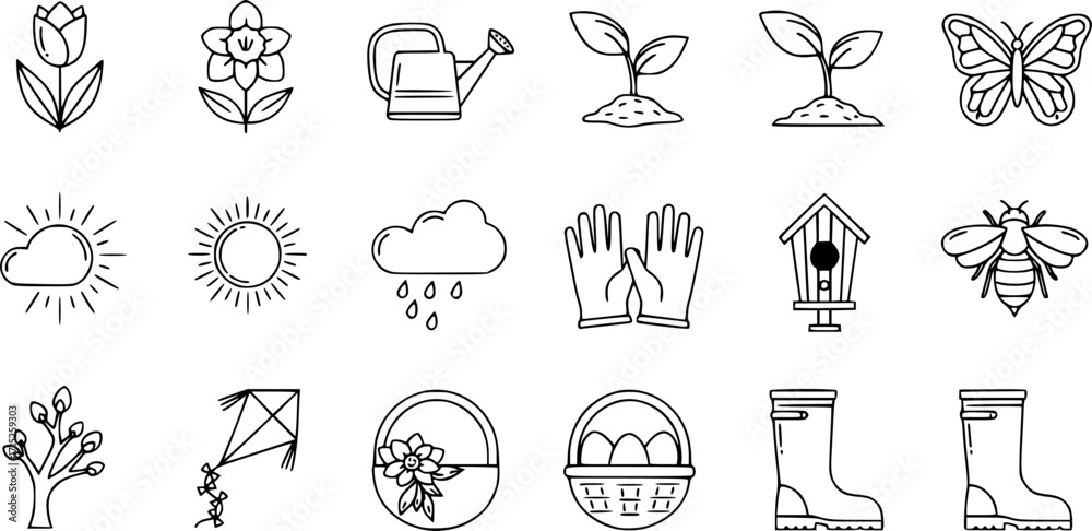 Fototapeta premium Editable vector pack of spring line icons.