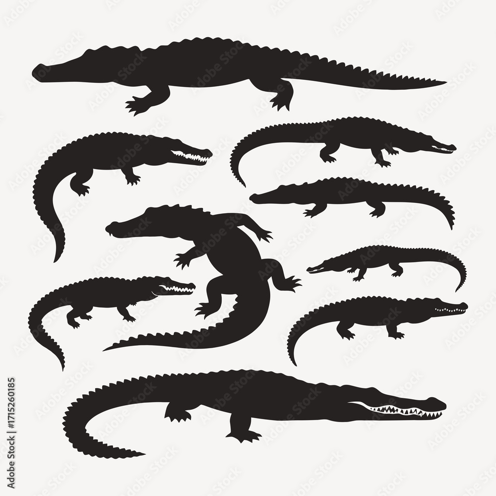 Fototapeta premium set of silhouettes of crocodiles
