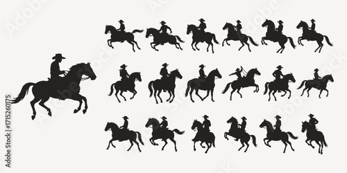 vector silhouettes of cowboy and horse